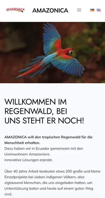Website von Amazonica auf dem Smartphone